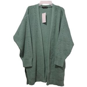CCK Style Wool Blend Chunky Open Front Cardigan Size 3xl US 14-16 Lime Green NWT